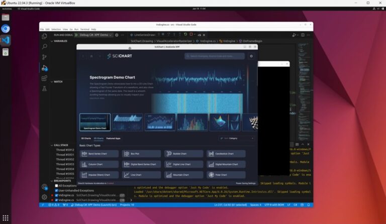 Above: SciChart on Linux! Using Avalonia XPF, plus an internal build of our cross-platform engine, we are able to run SciChart’s High Performance 2D & 3D Charts on Linux and macOS